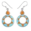 Sterling Silver Turquoise & Spiny Oyster Inlay Dangle Earrings by Sajen
