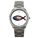 Sport Metal Watch of USA Christian Fish Symbol Sign Jesus Icthmus