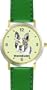 Boston Terrier (SC) Dog - WATCHBUDDY� DESIGNER DELUXE TWO-TONE THEME WATCH - Arabic Numbers-EMERALD ISLE STYLE - Light Green Dial with Green Leather Strap-Size-Large ( Men's Size or Jumbo Women's Size )