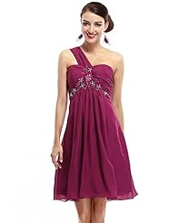 A-line Cocktail Knee Length Short Chiffon One Shoulder Lace Ruched Beaded Empire   Waistline  Dress