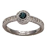 14K WHITE GOLD ANTIQUE REPRODUCTION STYLE RING WITH .31 Cttw WHITE AND .19 Cttw BLUE DIAMONDS -FREE SHIPPING