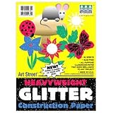 RIV48106 Glitter Construction Paper, 12x18, 50/Pk, BK/RD/BE/GN/WE