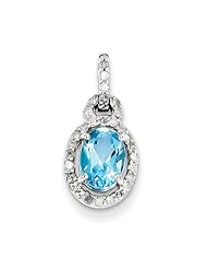 Sterling Silver Diamond & Light Swiss Blue Topaz Oval Pendant