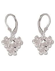 14K White Gold Lever Back 3 Plumeria Blossom Flower Earrings