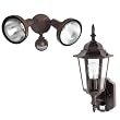 Globe Outdoor Upward Wall Sconce and Twin-Head Floodlight with Motion Detectors, Antique Bronze #7914801