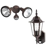 Globe Outdoor Upward Wall Sconce and Twin-Head Floodlight with Motion Detectors, Antique Bronze #7914801
