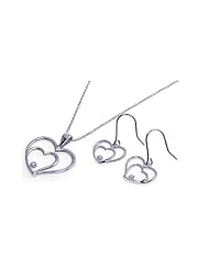 Nickel Free Sterling Silver Pendant & Earring Sets 4 Open Heart CZ Set