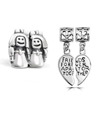 Bling Jewelry Sterling Best Friends Forever Heart Sisters Bead Set Fits Pandora