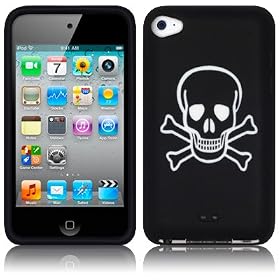 APPLE IPOD TOUCH 4TH GEN SKULL & CROSSBONES LASERED SOFT SILICONE SKIN / COVER / CASE / SHELL / GEL - BLACK/WHITE PART OF THE QUBITS ACCESSORIES RANGE