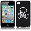 APPLE IPOD TOUCH 4TH GEN SKULL & CROSSBONES LASERED SOFT SILICONE SKIN / COVER / CASE / SHELL / GEL - BLACK/WHITE PART OF THE QUBITS ACCESSORIES RANGE