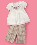 Nannette Little Girl Embroidered Tee & Plaid Cropped Pants Set