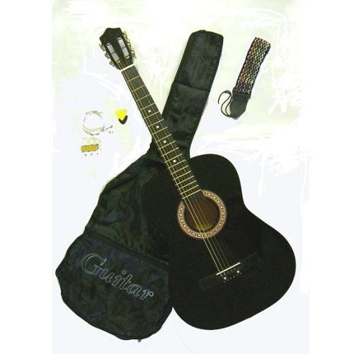 Crescent 38 Black Guitar with Gig Bag, Accessories, Beatles Songbook for Guitar and Guitar Lessons E-books