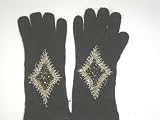 G385b, Black Angora Gloves Trimmed with Pearl Studded Patch
