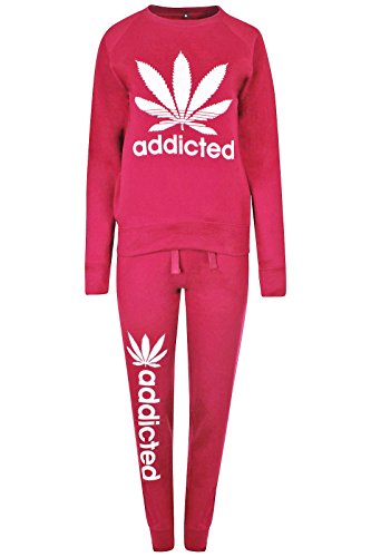 Womens Ladies Casual Addicted Weed Cannabis Leaf Hoodie & Joggers Tracksuit Set