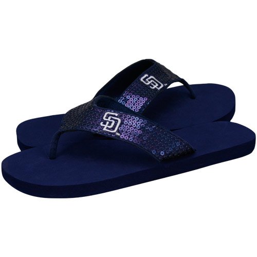 San Diego Padres Ladies Navy Blue Sequin Strap Flip Flops (7/8)