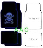 A set of 4 universal fit plush carpet floor mats for cars / truck - Skull and Cross Bone Blue