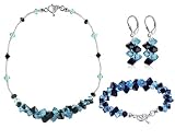 Black & Blue Swarovski Crystal Sterling Silver Bracelet Earrings 16 18 20 22 24 Necklace Jewelry Set