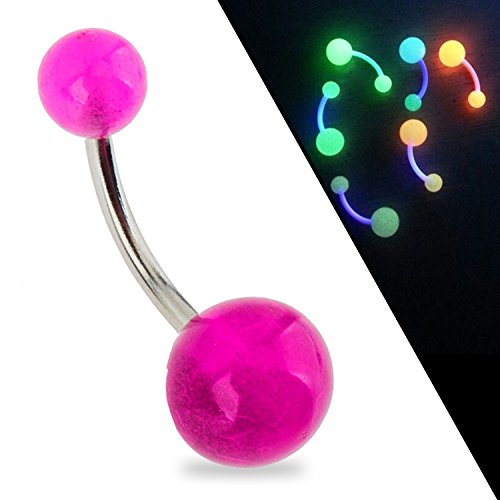VAGABelly Button Rings Glow In The Dark 14 Gauge Belly Ring/Navel Button Piercing/Bananabell/Barbell With Purple Balls Glow in the Dark Belly Button Rings Cute Trendy Rings