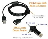 USB DC 3-Way Adapter Charger plus USB Extension Cable