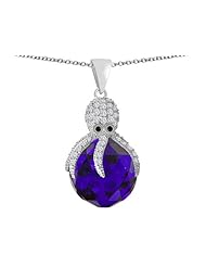 Original Star K (tm) Large Octopus Pendant with 15mm Faceted Simulated Amethyst Ball in 925 Sterling Silver