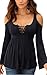 Angashion Women's Sexy Off Shoulder Bandage Deep V Neck Lace Up Long Sleeve T-Shirt Blouse Tops Black