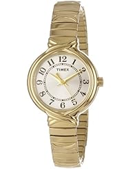 Timex Womens T2N9789J Elevated Classics Dress Silver-Tone and White Sunray Dial Gold-Tone Expansion Band Watch