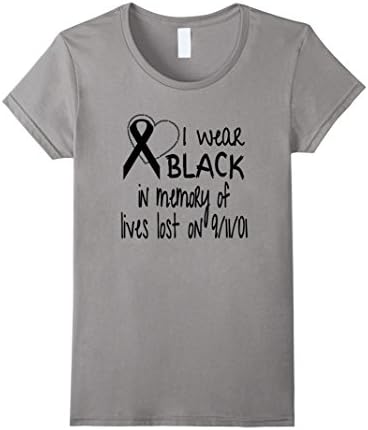 Women's I Wear Black In Memory of 9/11 Awareness Ribbon T-Shirt Top  Medium Slate