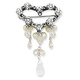 Sterling Silver Crystal/Freshwater Cultured Pearl/CZ (Cubic Zirconia) Antiqued Heart Pin