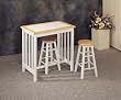3 Piece Dining Set in Natural and White Finish with White Tile