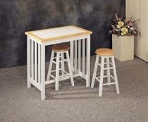 3 Piece Dining Set in Natural and White Finish with White Tile
