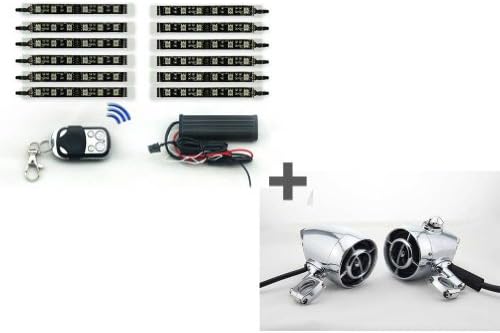 12pcs RGB LED Motorcycle Light Kit Remote Control Million Colors+new Premium Bullet Shape Waterproof Heavy Duty Wireless Bluetooth Stereo System with Usb Charging Port & Aux In