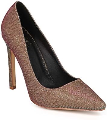 Miss L DK23 Women Shimmer Iridescent Fabric Pointy Toe Single Sole Stiletto Pump - Gold (Size: 10)