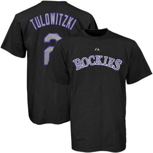 Buy Majestic Colorado Rockies #2 Trou Tulowitzki Black Players T-shirt by Majestic