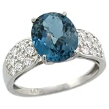 14k White Gold ( 10x8 mm ) Stone Engagement London Blue Topaz Ring w/ 0.35 Carat Brilliant Cut Diamonds & 3.10 Carats Oval Cut Stone, 3/8 in. (10mm) wide