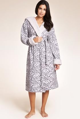 Shawl Collar Animal Print Faux Fur Dressing Gown