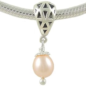 Pink Pearl Drop 925 Sterling Silver Dangle Bead fits European Charm Bracelet