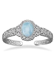 925 Sterling Silver Ornate Larimar Cuff Bracelet
