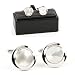 Rhodium Plate Cufflinks Round Mother-of-Pearl Gift Boxed
