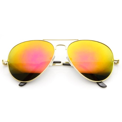 zeroUV - Classic Metal Teardrop Color Mirror Lens Aviator Sunglasses w/ Spring Hinges (Gold / Red Mirror)