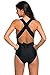 Swimsuit for Women One Piece Sexy Tummy Control Retro V Neck Strappy Bathing Suit XL Black