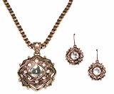Just Give Me Jewels Goldtone Chunky Link Oxidized Medallion Pendant Necklace and Earrings