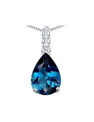 Original Star K (tm) Large 14x10mm Pear Shape Simulated Blue Topaz Pendant in 925 Sterling Silver