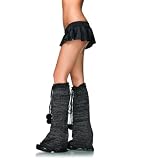 Woven lurex bellbottom legwarmers with pom pom tie tops