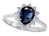 2.00 cttw 925 Sterling Silver 14K White Gold Plated Genuine Pear Shape Sapphire Engagement Ring - Gold Plated Silver