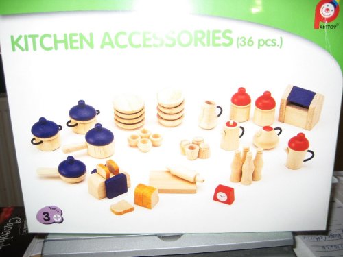 Childrens Toyshop  Toys : Pintoy Dolls House Wooden Accessory set - Kitchen