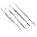 Stainless Steel Dental Picks - Probes - Carver Picks - Set of 4 - Non-Slip Grooved Shafts