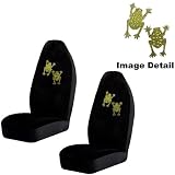 Charming Green Frogs w/ Stars & Hearts Gem Crystal Studded Rhinestone Bling Car Truck SUV Front Universal-Fit Bucket Seat Covers - PAIR