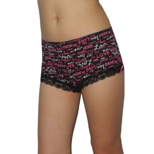 Ladies XOXO Sexy Stretch Hipster Boyshorts Panties Underwear / Knickers - Black & Pink