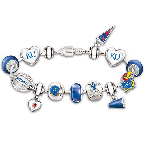 Sterling Silver Plated Go Kansas Jayhawks! #1 Fan Charm Bracelet By the Bradford Exchange