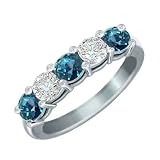 5 Stone Round Blue Diamond & White Diamond Ring in 14K White Gold (1/2 ctw)